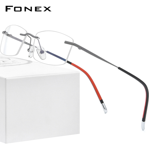 FONEX sin montura titanio gafas hombres 2022 nueva plaza prescripción gafas marco mujeres de la miopía gafas óptica 9608 ► Foto 1/6