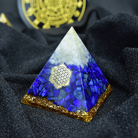 Artículos de decoración de pirámide de orgonita, Vishuddha Chakra Zadkiel, aumenta la creatividad, lapislázuli, pirámide de resina, joyería inteligente ► Foto 1/6