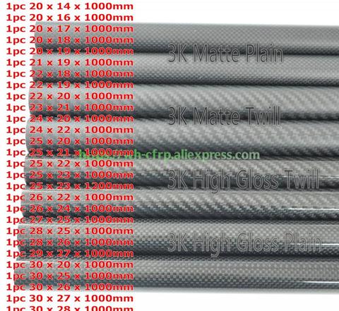 3k tubo de fibra de carbono de L 1000MM OD 20mm 21mm 22mm 23mm 24mm 25mm 26mm 27mm 28mm 29mm 30mm con 100% de carbono Japón 3k mejorar ► Foto 1/5