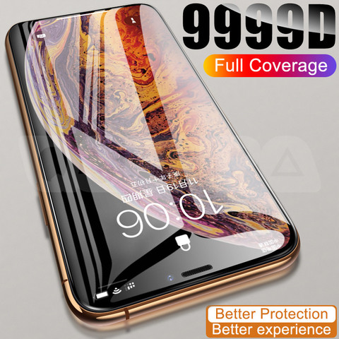 Protector de pantalla de vidrio templado curvado 9999D para iPhone, película protectora de vidrio para iPhone 11 12 Pro XS Max X XR SE2 7 6 6S 8 Plus ► Foto 1/6