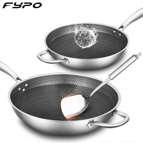 Wok de acero inoxidable, sartén antiadherente para Wok, cocina de Gas y de inducción ► Foto 1/6