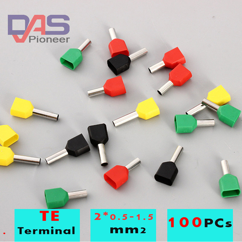 100 Uds doble de terminal de cobre aislado terminal crimpado TE/0508/7508/1008/7510/1010/1512/2510/2512 cables 2x0! 5-1.5mm2 ► Foto 1/1