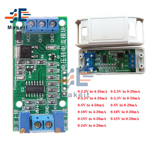 Módulo convertidor de señal de corriente de voltaje, potenciómetro ajustable, transmisor aislado, 0-2,5 V, 3,3 V, 5V, 10V, 15V, 24V, 4-20mA, 0-20mA ► Foto 1/6