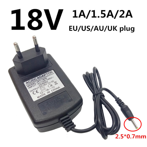 Fuente de alimentación de 18 V CA 220V a 18 V CC, adaptador de enchufe de 18 V, 1A, 1.5A, 2A, 18 V, UE, EE. UU., UE, Reino Unido, CC de 18 V, CC de 2,5mm x 0,7mm ► Foto 1/6