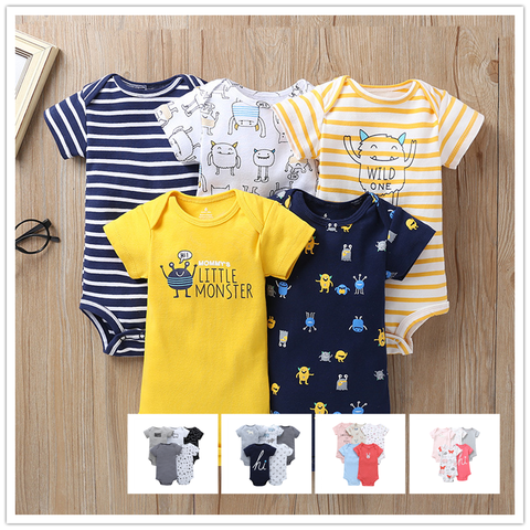 2022 nuevo 5 unids/lote Body de bebé recién nacido ropa de bebé niño de manga corta chicas ropa Unisex 0-24M de verano infantil traje ► Foto 1/6