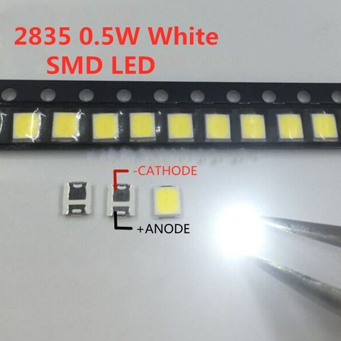 100 Uds SMD LED 2835 Chip blanco 0,5 W 3V 150mA 50-55LM Ultra brillante SMT 0,5 vatios montaje superficial PCB LED lámpara de diodo emisor de luz ► Foto 1/2