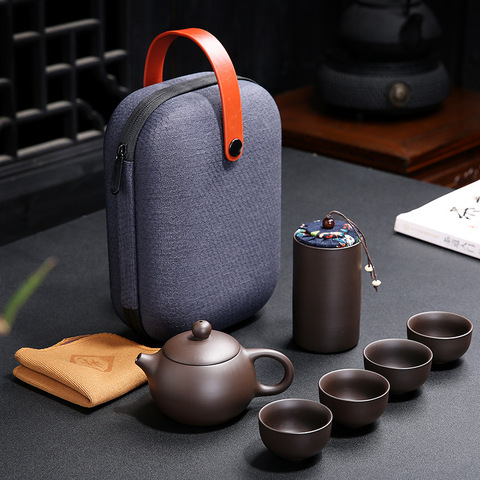 Bolsa de viaje portátil, juego de té kungfú chino de arena púrpura, tetera, juego de té de viaje ► Foto 1/6