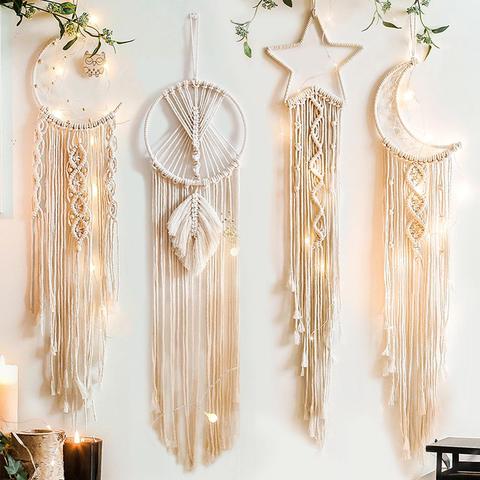 Tapiz de macramé de Luna y estrella para pared, decoración bohemia de hoja, macramé, sala de colgar, decoración de Casa de Campo, dormitorio, regalo ► Foto 1/6