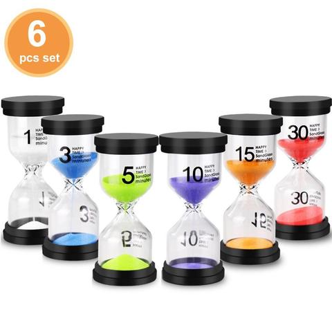 Reloj de arena de 1, 3, 5, 10, 15 y 30 minutos, temporizadores de reloj, accesorios de cocina, decoración del hogar, regalo para niños, Color aleatorio, 6 uds. ► Foto 1/6