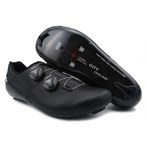 Heatmoldable-zapatos de ciclismo de carretera para hombre y mujer, calzado transpirable de fibra de carbono con dos cordones y autosujeción ► Foto 1/6
