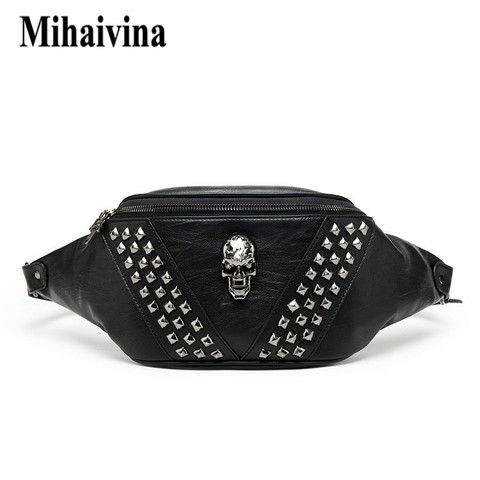 Mihaivina-riñonera de cuero con remaches Punk para hombre y mujer, bandolera de hombro, negra ► Foto 1/6