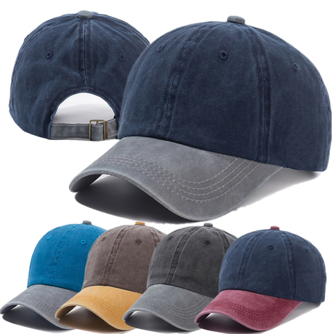 Gorra de dos colores lavada con costuras para hombre y mujer, gorro informal ajustable para camionero, Gorra de béisbol de algodón ► Foto 1/6