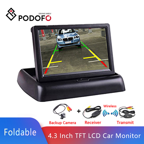 Podofo 4,3 pulgadas TFT LCD Monitor de coche Pantalla de Monitor plegable sistema de aparcamiento de cámara inversa para monitores de visión trasera de coche NTSC PAL ► Foto 1/6