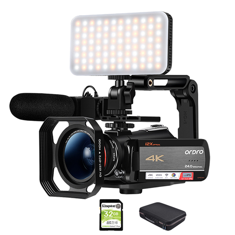 Ordro-cámara de vídeo AC5 4K, videocámara con micrófono, luz LED, Zoom óptico 12X para transmisión en vivo de Blogger, Vlogging ► Foto 1/6