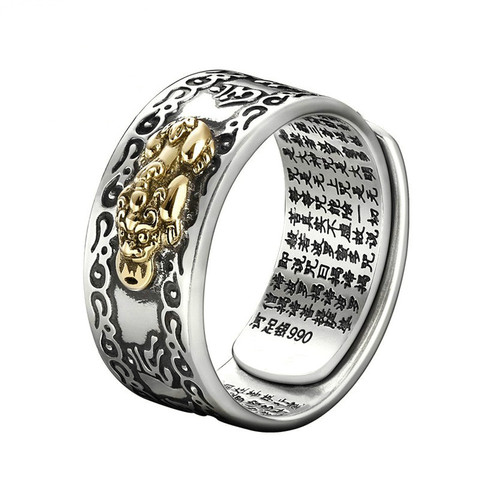 Feng Shui-Anillo de amuleto de la suerte y la fortuna para mujeres y hombres, joyería budista con dijes de PIXIU, tallado de escritura, anillos abiertos ajustables, regalo ► Foto 1/6