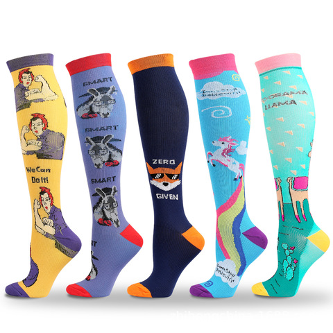 Calcetines de compresión con estampado de cebra para hombre y mujer, medias largas con estampado de cebra, zorro, unicornio, para correr al aire libre, ciclismo ► Foto 1/6