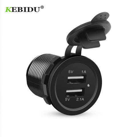 KEBIDU Universal encendedor cargador de coche USB vehículo DC12V-32V cargador USB doble resistente al agua 2 puerto hembra de alimentación de 5V 2.1A/1A ► Foto 1/6