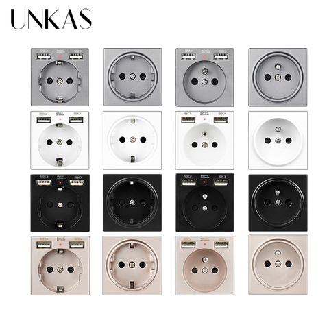 UNKAS-módulos B8, Combinación libre para manualidades, toma de corriente de pared de 16A, Cargador USB de doble puerto, salida LED suave oculta, UE/Francia ► Foto 1/6