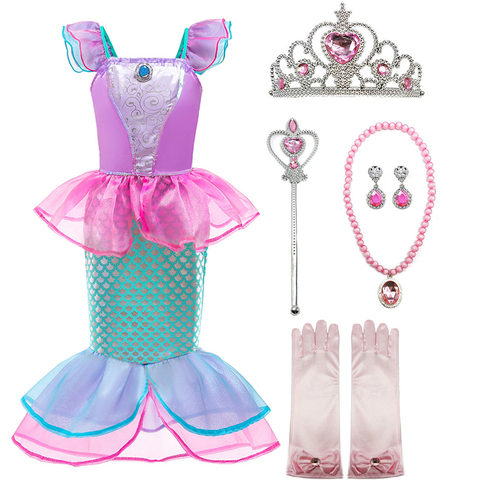 Vestido de princesa para niña, disfraz de sirena pequeña con lentejuelas, ropa de fantasía para niña, traje de fiesta en la playa, Cosplay de Halloween ► Foto 1/6