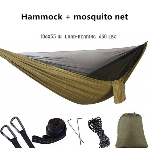 Hamaca de Camping con mosquitera, doble hamaca de viaje, para mochilero, portátil, de paracaídas ► Foto 1/6