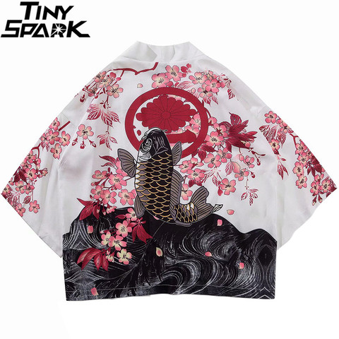 Chaqueta Kimono japonesa Koi Fish impreso Harajuku 2022 Hip Hop hombres Japón estilo Streetwear chaqueta verano ropa fina Kimono Suelto ► Foto 1/6