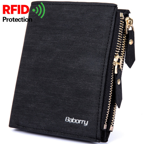 Cartera de hombre Vintage RFID robo proteger moneda bolsa cremallera monedero carteras para hombres con cremalleras cartera mágica corto de lujo para hombres es Monederos ► Foto 1/6