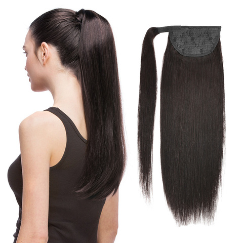 Ponytail del pelo humano Remy Europea recta Ponytail peinados 60g 100% Clip de cabello Natural en extensiones por BHF ► Foto 1/6