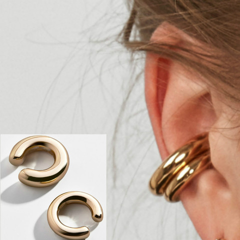 ¡Moda 2022! Pendientes de joyería para mujer con Clip de cartílago de Metal dorado y Simple, pendientes de oreja redonda ► Foto 1/4