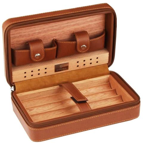 COHIBA portátil de madera de cedro puro Humidor de viaje cuero funda para puros almacenamiento 4 caja de puros humidificador para Sigar ► Foto 1/6