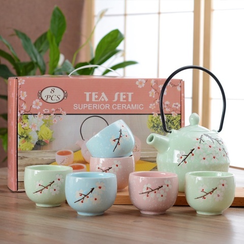 Juego de té de cerámica kungfu retro japonés para ceremonia, esmaltado copo de nieve, olla pintada a mano, tetera, regalo de boda, teaware de porcelana ► Foto 1/5