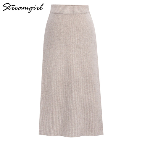Streamgirl-falda de punto con abertura para mujer, faldas de cintura alta Vintage de talla grande, 4XL, 5XL, 6XL, recta, Primavera ► Foto 1/6