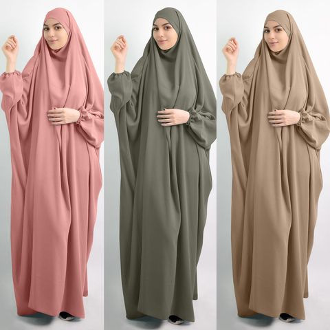 Eid con capucha Hijab musulmán mujeres vestido de oración de Jilbab Abaya largo Khimar de la cubierta completa Ramadán vestido Abayas islámico ropa Niqab ► Foto 1/6