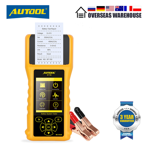 AUTOOL-probador de batería de coche BT760, 6- 32V, pantalla a Color, Analizador de batería, probador de batería multifuncional con impresora ► Foto 1/6