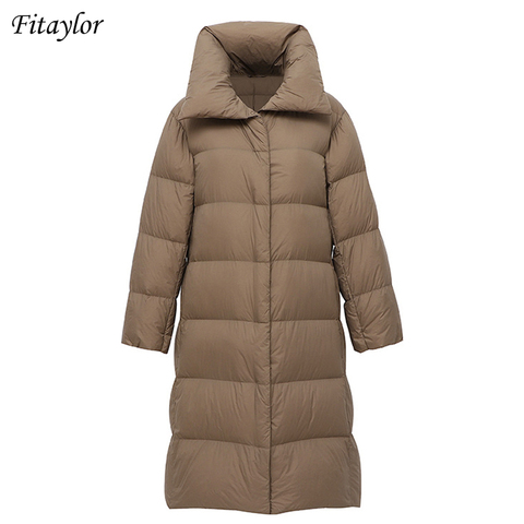 Fitaylor-Abrigo acolchado ultraligero para mujer, chaqueta acolchada de plumón de pato blanco, con solapa, abrigo cálido para nieve, 90% ► Foto 1/6