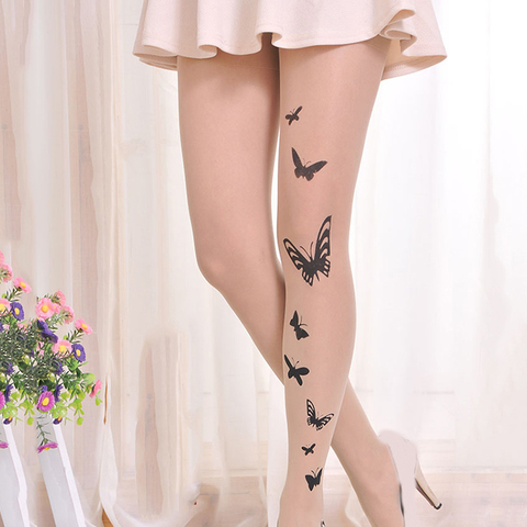 Camuflaje tatuaje de seda estampada medias de mujer patrón lindo Japón delgada novedad medias Sexy transparente ► Foto 1/6