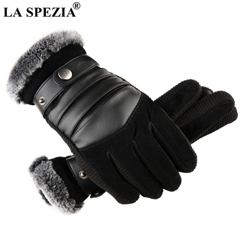 LA SPEZIA-guantes de invierno de cuero porcino para hombre, guantes gruesos de color negro, cálidos, para conducir, con pantalla táctil ► Foto 1/6