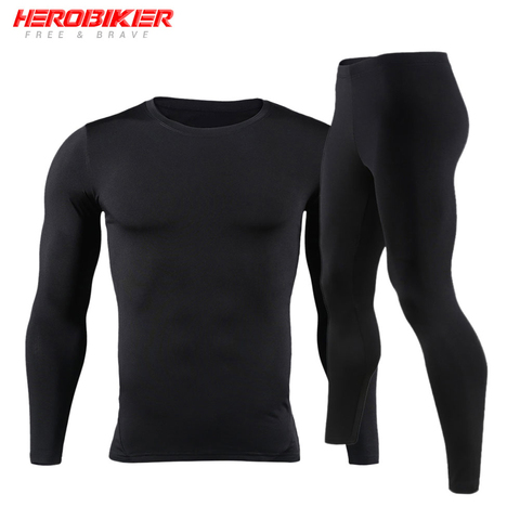 HEROBIKER-Conjunto de ropa interior térmica para hombre, forro polar, capa Base para esquí y motocicleta, Camisetas largas cálidas, traje inferior ► Foto 1/6