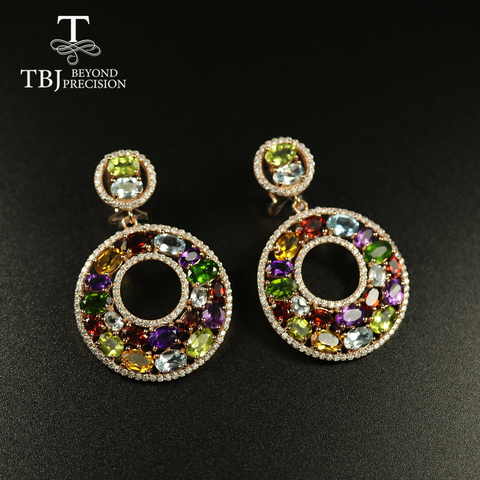 Tbj, gran lujo, pendiente de piedras preciosas para fiesta, 20ct, multicolor, pendiente c de piedras preciosas, Plata de Ley 925, oro rosa, joyería fina para mujer ► Foto 1/6