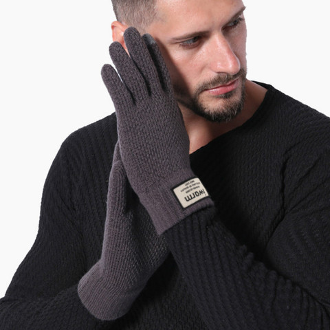 Guantes de punto para hombre, manopla gruesa de lana, cachemira, sólida, de negocios, alta calidad, para invierno y otoño ► Foto 1/6