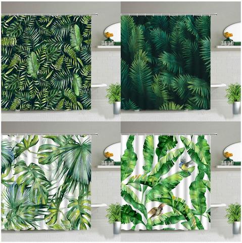 Cortinas de ducha de planta Tropical verde, decoración de baño de hojas de primavera, cortina de baño impermeable, tela de poliéster con impresión 3d con ganchos ► Foto 1/6