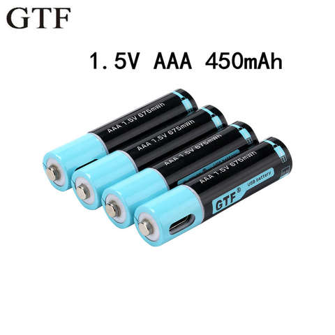 BEB AAA de 1,5 V 450 batería USB mAh 100% capacidad USB de la batería recargable de 1,5 V 675mwh para juguetes de Control remoto pilas AAA ► Foto 1/6