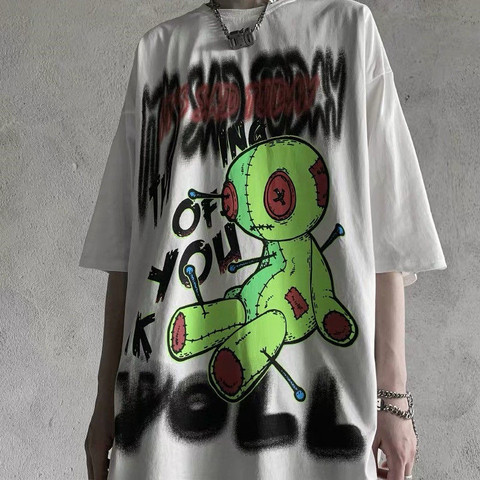 Hombre mujer Japón suelto gótico sudadera Streetwear mujeres divertido Kpop niñas camisetas de Hip Hop divertido calle Rock Camiseta Tee ► Foto 1/6