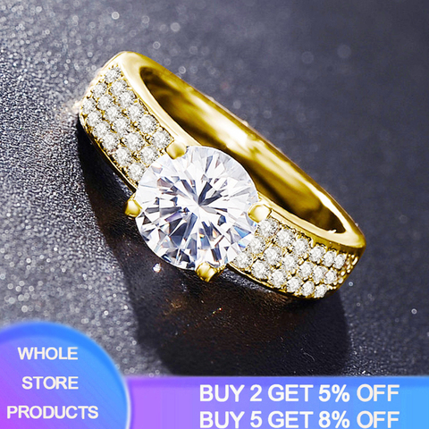 YANHUI puro anillo de Color amarillo dorado 2ct Zirconia diamante anillos de boda para las mujeres joyería de plata 925, anillo de 18K RGP logotipo ► Foto 1/6