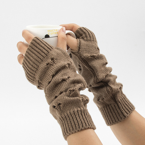 Guantes de invierno con estilo para mujer, mitón de abrigo calado con forma de corazón y ganchillo para el brazo, sin dedos ► Foto 1/6