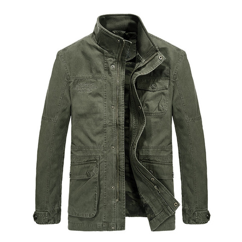 Chaqueta de otoño primavera para hombre, de talla grande M-6XL rompevientos, cuello alto largo, informal, de algodón, Militar ► Foto 1/5