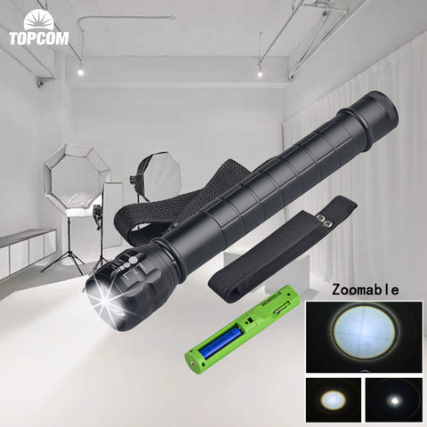 TopCom pesados gran policía linterna antorcha Q5 LED de alta potencia 3D batería de Metal de aluminio con el caso recargable cambiador ► Foto 1/6