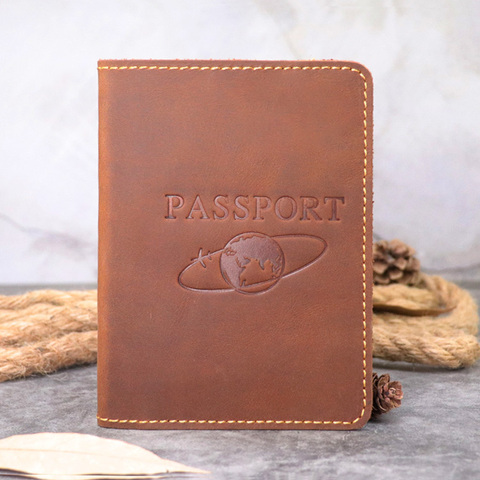 Funda de pasaporte de cuero genuino para hombre, accesorios de viaje, funda Universal de cuero para pasaporte, logotipo personalizado ► Foto 1/6