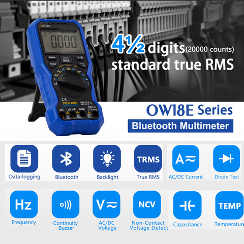 OWON-multímetro Digital inteligente OW18E, medidor de corriente con Bluetooth, valores eficaces verdaderos, registrador de datos, termómetro, voltímetro, 20000 recuentos ► Foto 1/6