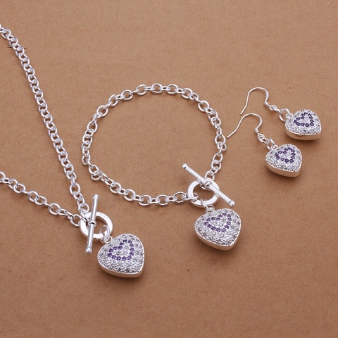 Conjunto de joyería fina de Plata de Ley 925 para boda, regalo de San Valentín, collar de cristal noble, pulseras, pendientes de corazón, S372 ► Foto 1/1