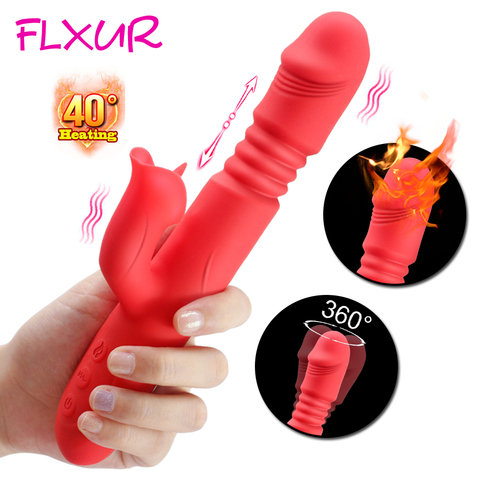 FLXUR telescópica conejo vibrador rotación calefacción punto G consolador vibrador para clítoris estimulador de masturbación para mujeres, Juguetes sexuales para mujer ► Foto 1/6